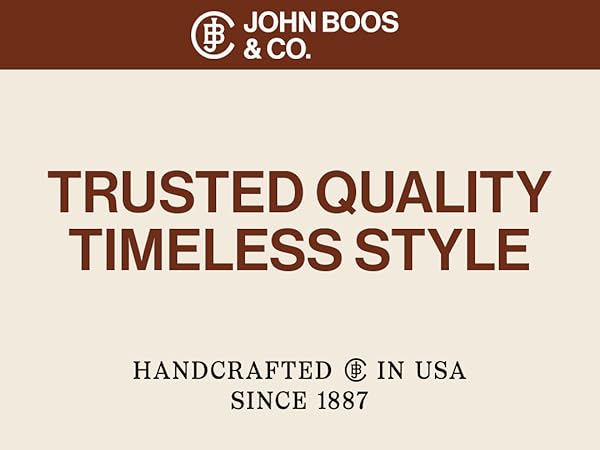 John Boos logo on brown bar above. Text reads: Trusted Quality Timeless Style, on beige background.