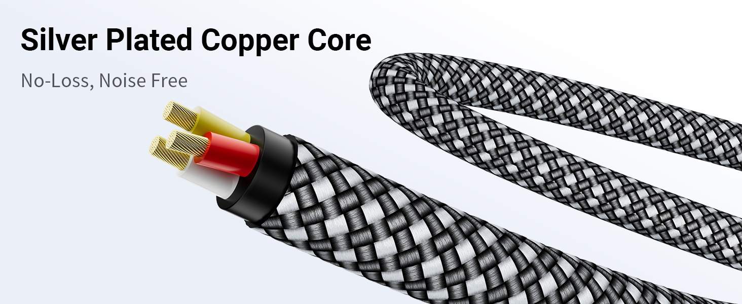 3.5mm to 3.5mm Audio Aux Jack Cable Silver-Plated Copper Core