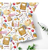 FYSUIMU 6 Sheets Back to School Wrapping Paper -Not Roll- Apples Pencil Books Glasses Gift Wrap S...