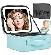 Makeup Travel Train Case with Mirror LED Light 3 Adjustable Brightness Cosmetic Bag Portable Stor...