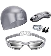 Hurdilen Swim Goggles Swimming Goggles No Leaking with Nose Clip, Earplugs, Swim Cap and Case for...