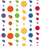 HonuGoGo Rainbow Circle Dot String Garlands, 6 Pre-Strung Paper Hanging Decorations, 8FT Each – C...