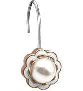 EleCharm Decorative Shower Curtain Hooks 12pcs Ivory Artifical Pearl Shower Curtain Rings Rustpro...