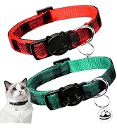 2 Pack Christmas Cat Collar with Bell, Adjustable Comfortable Kitten Christmas Collar Breakaway, ...