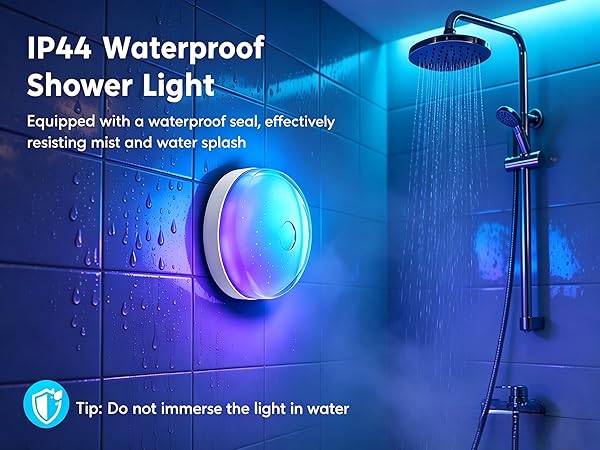 Rechargeable Shower Light for Inside Shower, 15 Color Changing Waterproof Lights for Shower Bathroom
