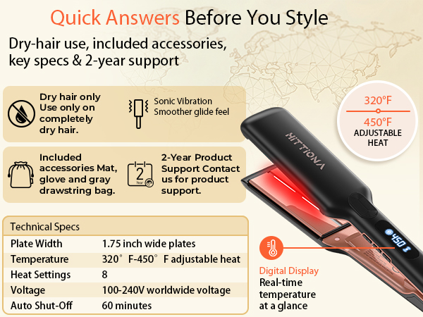 wide infrared hair straightener with quick answers for dry-hair use