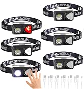 Hilngav 6 Pack Rechargeable Headlamp Flashlight, LED Head Lamp with White Red Light, Super Bright...