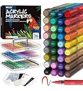 WUO 36 Colors Acrylic Paint Markers, Water-Based No-Bleed Markers, Automatic Ink Control Brush Ti...