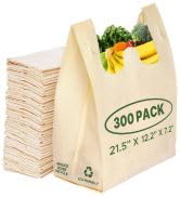 Reusable t-shirt shopping bags bulk 300 pack, durable washable foldable recyclable grocery totes