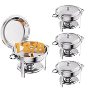 CAMMOO Silver 4 Pack Chafing Dishes for Buffet, 18/8 (304) Stainless Steel Food Pan with Lid, 6QT...