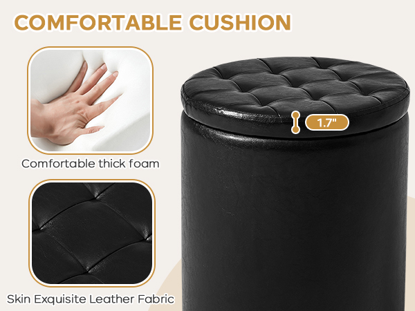 oakvivo Round Ottoman Foot Stool with Storage Set of 2, Storage Ottoman, Faux Leather Footstool