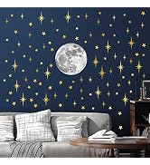 Moon and Stars Wall Decal Moon Wall Sticker Gold Star Decals Peel and Stick Wall Stickers Mural f...