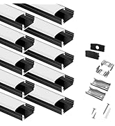 10-Pack 6.6ft/2Meter U Shape Black LED Aluminum Channel System with Milky Cover, End Caps and Mou...
