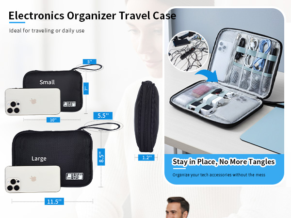 Black Universal Cable Organizer - Electronics Accessories Bag for Charger, Phone, Memory Card