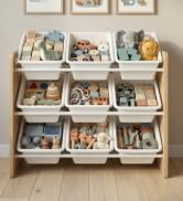 Humble Crew Toy Storage Organizer with 9 Removable Storage Bins for Kids Playroom, 3-Tier Toy Org...
