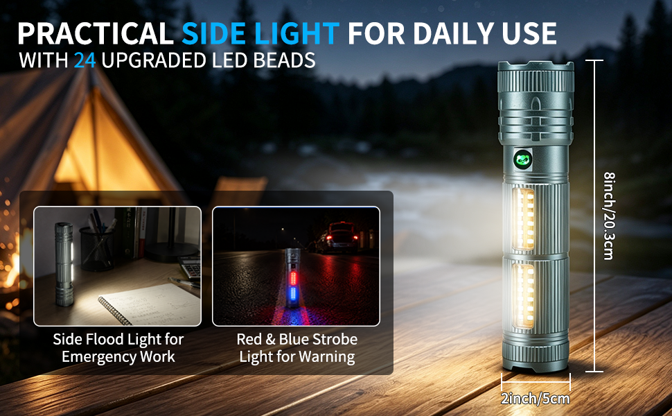 flashlight with side light and warning light