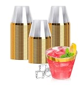 Goodluck 100PCS 9oz Gold Plastic Cups for Party, Disposable Gold Rim Cups, Plastic Cocktail Glass...