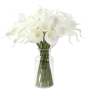 SITUMEIZI 24 PCS White Fake Flowers Artificial Calla Lily Silk Flowers Real Touch for Home Kitche...