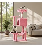 Sweetcrispy 44 Inch Cat Tree Tower, Cat Climbing Tower with Natural Sisal Scratching Posts, Hammo...