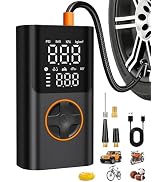 AIRSURE Tire Inflator Portable Air Compressor, Bike Pump with Gauge and USB Charging Output, 150P...
