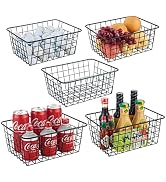 Pantry Organization and Storage 5 Pack, Wire Storage Baskets for Kitchen, Laundry, Garage, Fridge...