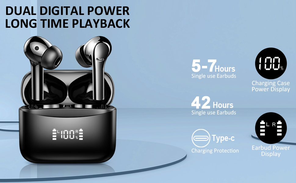 Wireless Earbuds, Bluetooth 5.3 Headphones 4 Built-in Microphones ENC Noise Cancelling Earphones