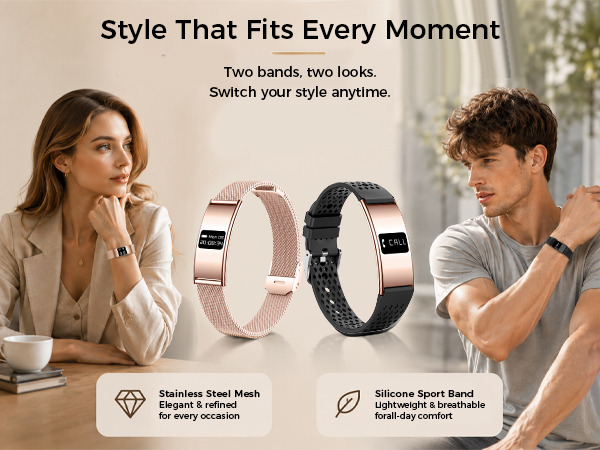 Smartwatch with stainless steel mesh and silicone strap