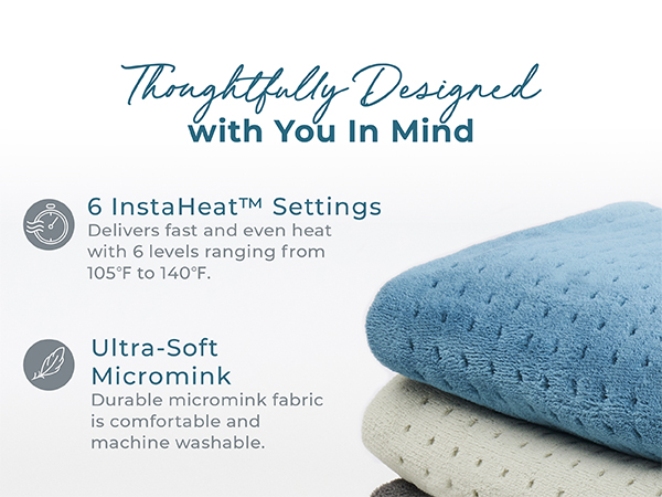 thoughtfully designed instaheat ultrasoft micromink fast heating auto shut off lcd machine washable