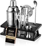 KITESSENSU Cocktail Shaker Set Bartender Kit, 6-Piece Silver Bar Set with Stand, Bar kit with Ess...