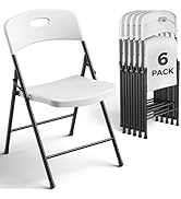 FurniEdge 6 Pack White Folding Chair, Plastic Portable Stackable Commercial Seats with Steel Fram...