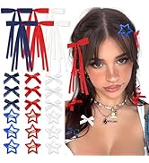 STGDAK 24Pcs Star Hair Clips Red Tassel Ribbon Bows Mini Bow Clip Cute Star Snap Barrettes Hair R...