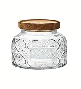 Vintage Glass Jar with Solid Wood Lid, 25.4 FL OZ Begonia Pattern Food Storage Jar, Home Kitchen ...
