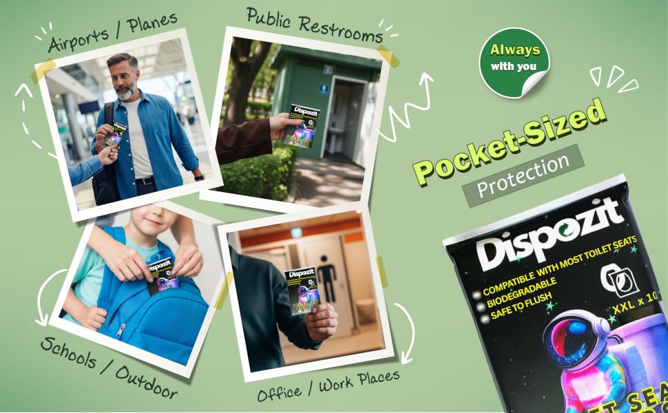XXL Disposable Toilet Seat Covers, Pocket-Sized, Travel, Public Toilets, Family, Biodegradable,