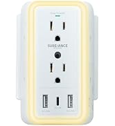 Sureance Multi Plug Wall Outlet, USB Wall Charger, Surge Protector,1250W/10A, 1050J, 6 Outlets+2 ...