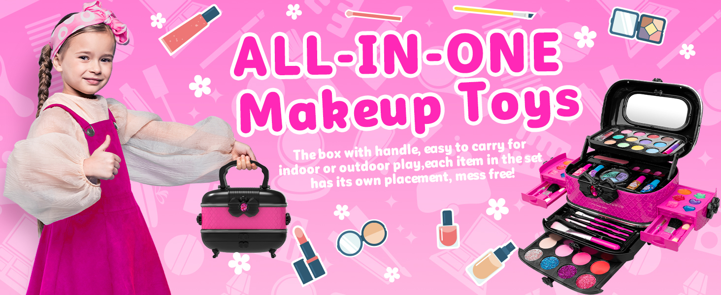 Kids Makeup Kit for Girl, Princess Toys Kids Makeup Sets Gifts for 3 4 5 6 7 8 9 10 11 12 Year Old