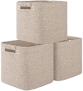 OIAHOMY Storage Cubes 11 Inch Storage Bins-3-Pack, Cotton Rope Woven Baskets for Organizing, Squa...