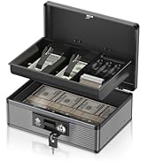 Lockbako Locking Cash Box with Money Tray and Key, Secure Money Safe Box for Cash, Portable Money...