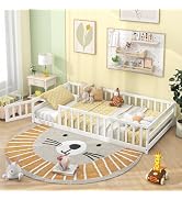 Giantex Twin Floor Bed for Kids, Wood Montessori Bed with Safety Guardrails, Floor Bed Frame for ...