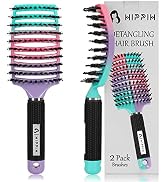 Detangling Brush 2 Pack, HIPPIH Detangler Hair brush for Adult & Kids’ Wet or Dry Hair, Boar Bris...