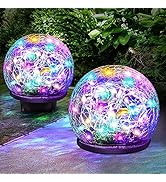 Keevvon Solar Garden Lights, 2 Pack 80 LED Colored Cracked Glass, Multicolor Outdoor Decorative B...