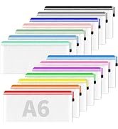 Smarpau 14pcs Zipper Pouch, 14 Colors 9.3" x 4.7" Mesh Pencil Pouches, Plastic Pencil Case Waterp...