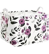 Mziart Cute Storage Basket with Handles, Rectangle Nursery Toy Storage Bins for Baby Kids Girls R...