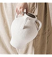 Large White Ceramic Vase - 10.8 Inch Rustic Farmhouse Vase with Handles for Home Decor, Vintage T...