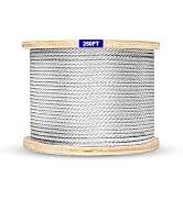 Thickened 3/16" Stainless Steel Cable, 250ft Wire Rope, 7X19 Strands Aircraft Cable, 3700lbs Brea...
