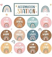 BOHO Affirmation Station Bulletin Board Set Rainbow Positive Bulletin Board for Classroom Mirror ...