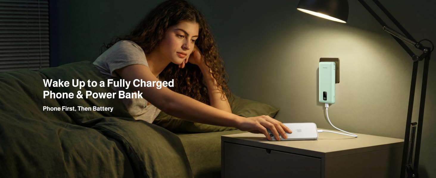 Portable Charger with AC Plug and Built-in Cables