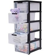 Stackable Vertical Clothes Storage Drawers with 5 Drawers Plastic Wide Storage Chest of Drawers P...