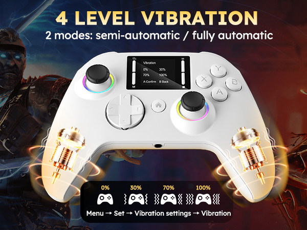 The gaming controller for pc has 4 vibration adjustment modes