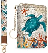 Blusabaca Credit Card Holder for Women, Sea Turtle Small RFID Blocking Wallet with Wristlet Strap...