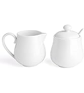 Sweese 12 Ounce Porcelain Sugar and Creamer Set, Coffee Serving Set, 3 Piece with Cream Pitcher, ...